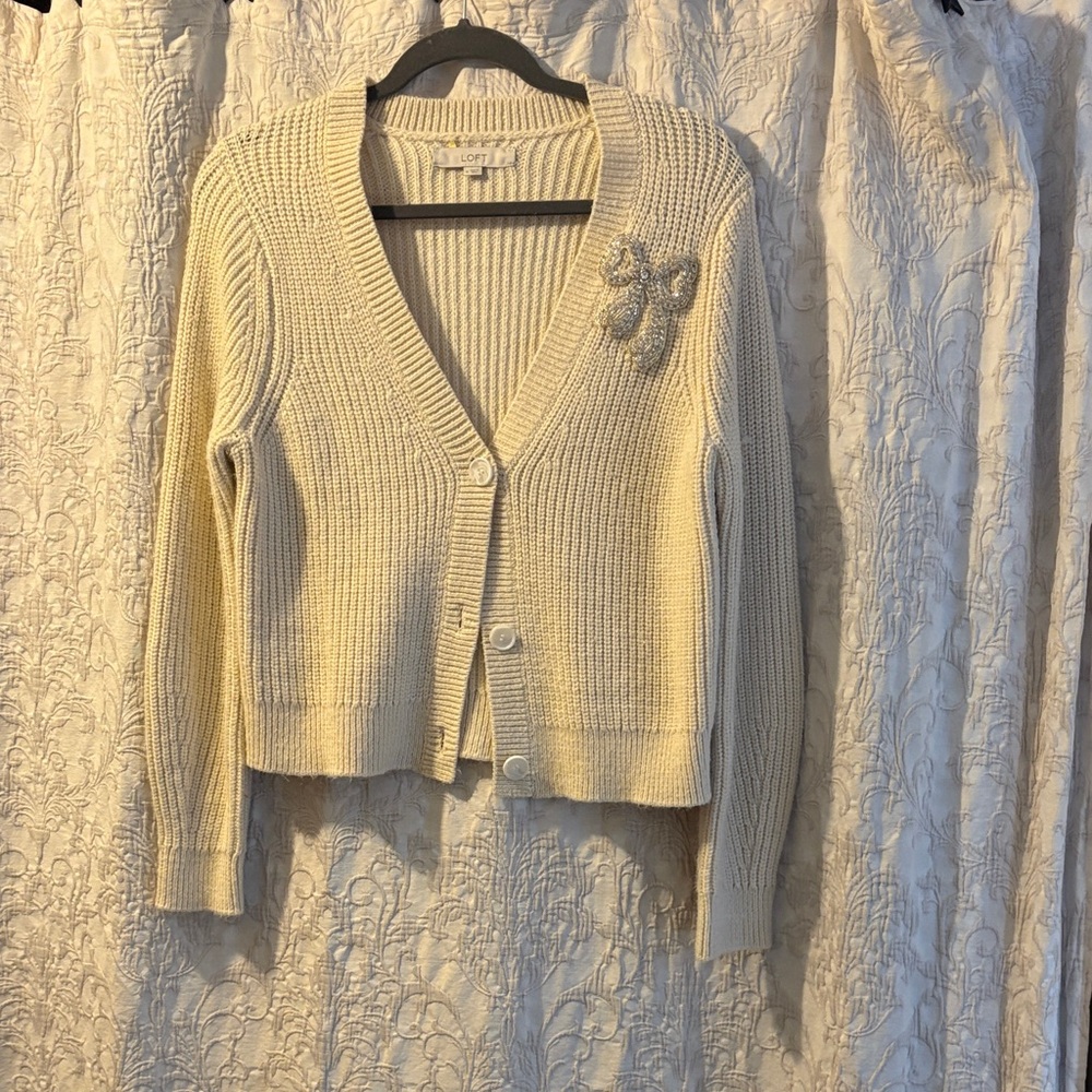 LOFT Ivory Button-Up Cardigan
